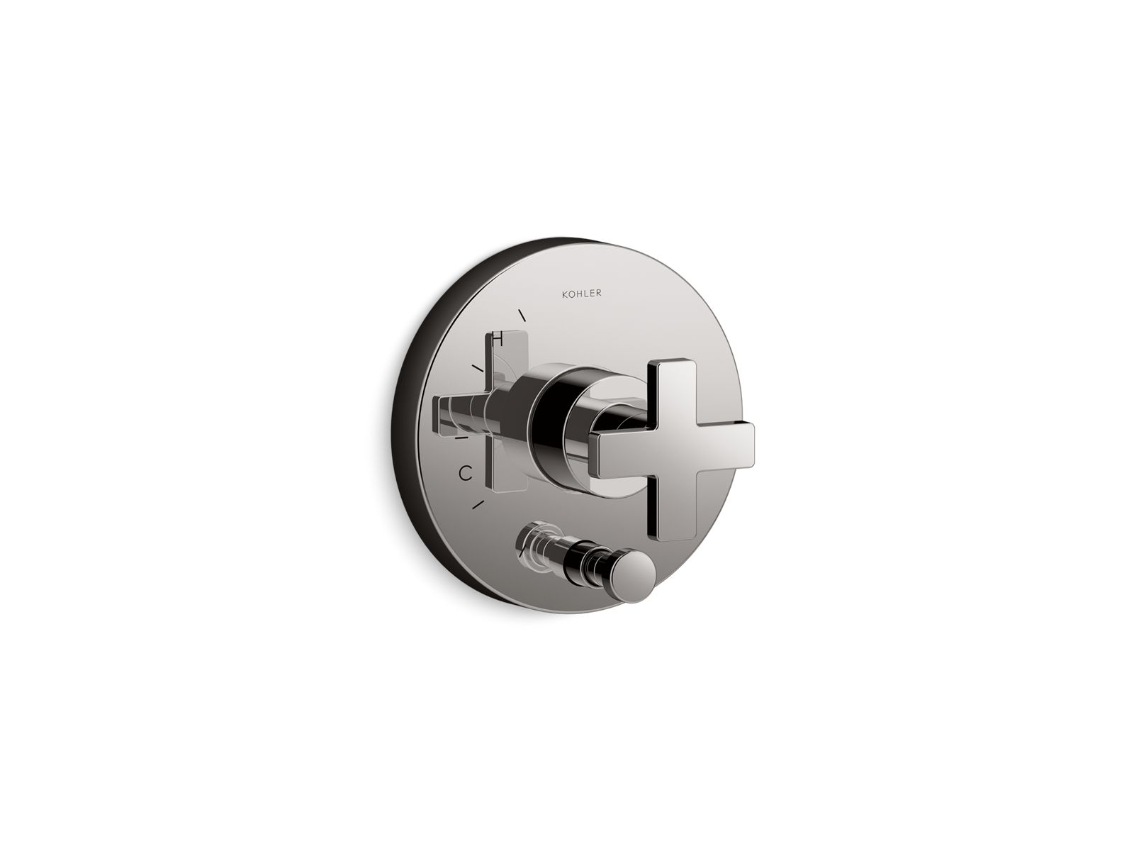 Composed Rite-Temp valve trim with push-button diverter and cross handle