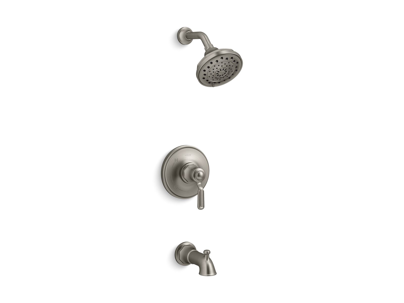 Kohler Co., Tub Shower Faucet, Inspired by vintage metalwork, Worth faucets combine bold facets and intricate detailing for