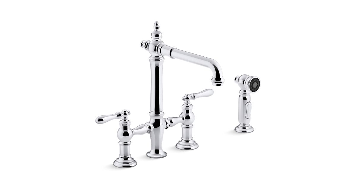 K 76519 4 Artifacts Deck Mount Bridge Kitchen Sink Faucet With