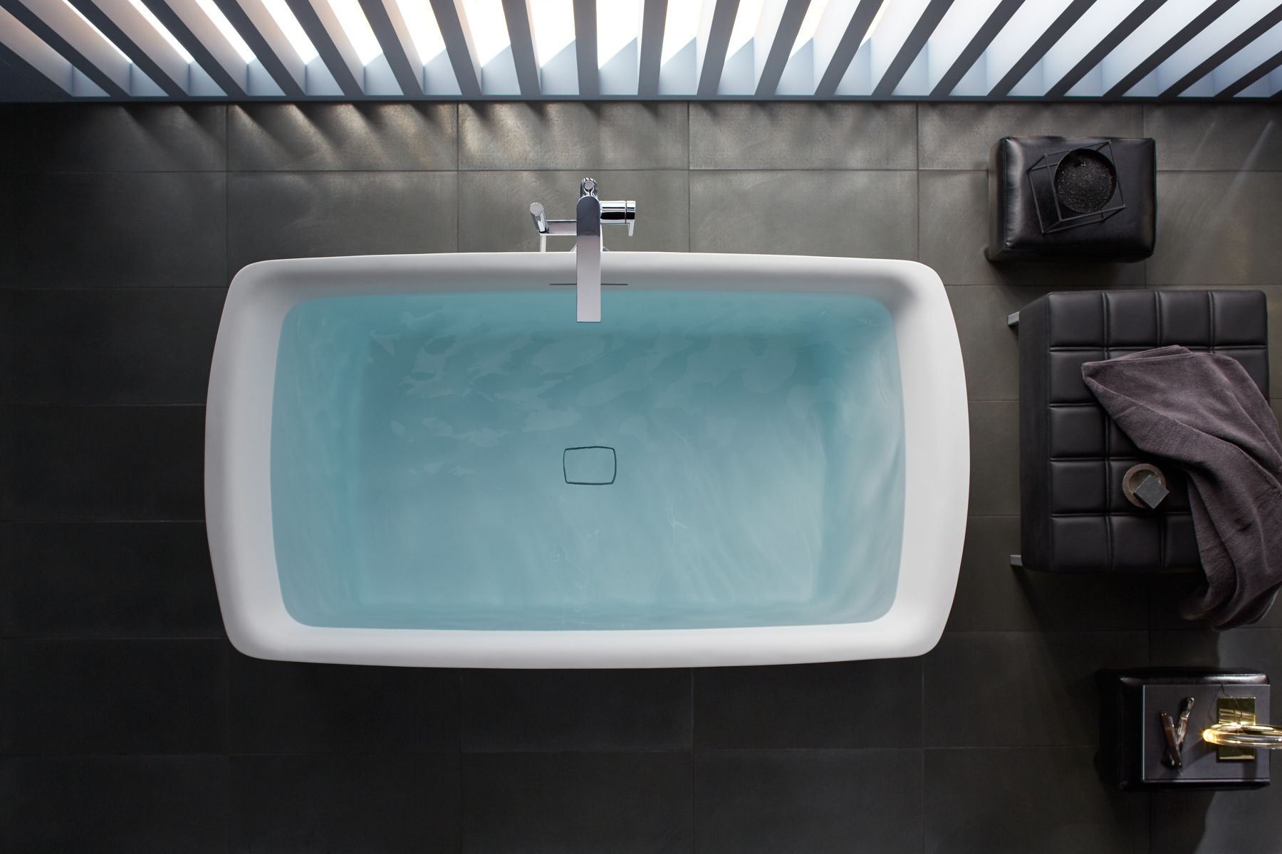 Products in use in overhead room view
