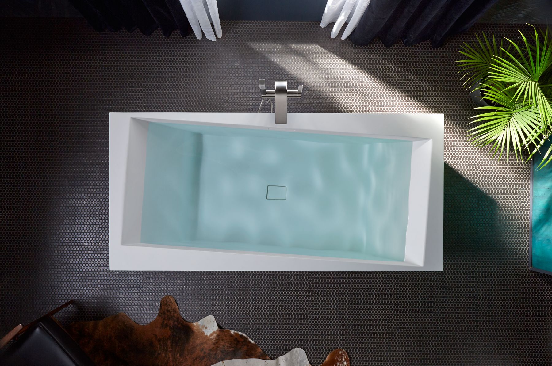 Products in use in overhead room view