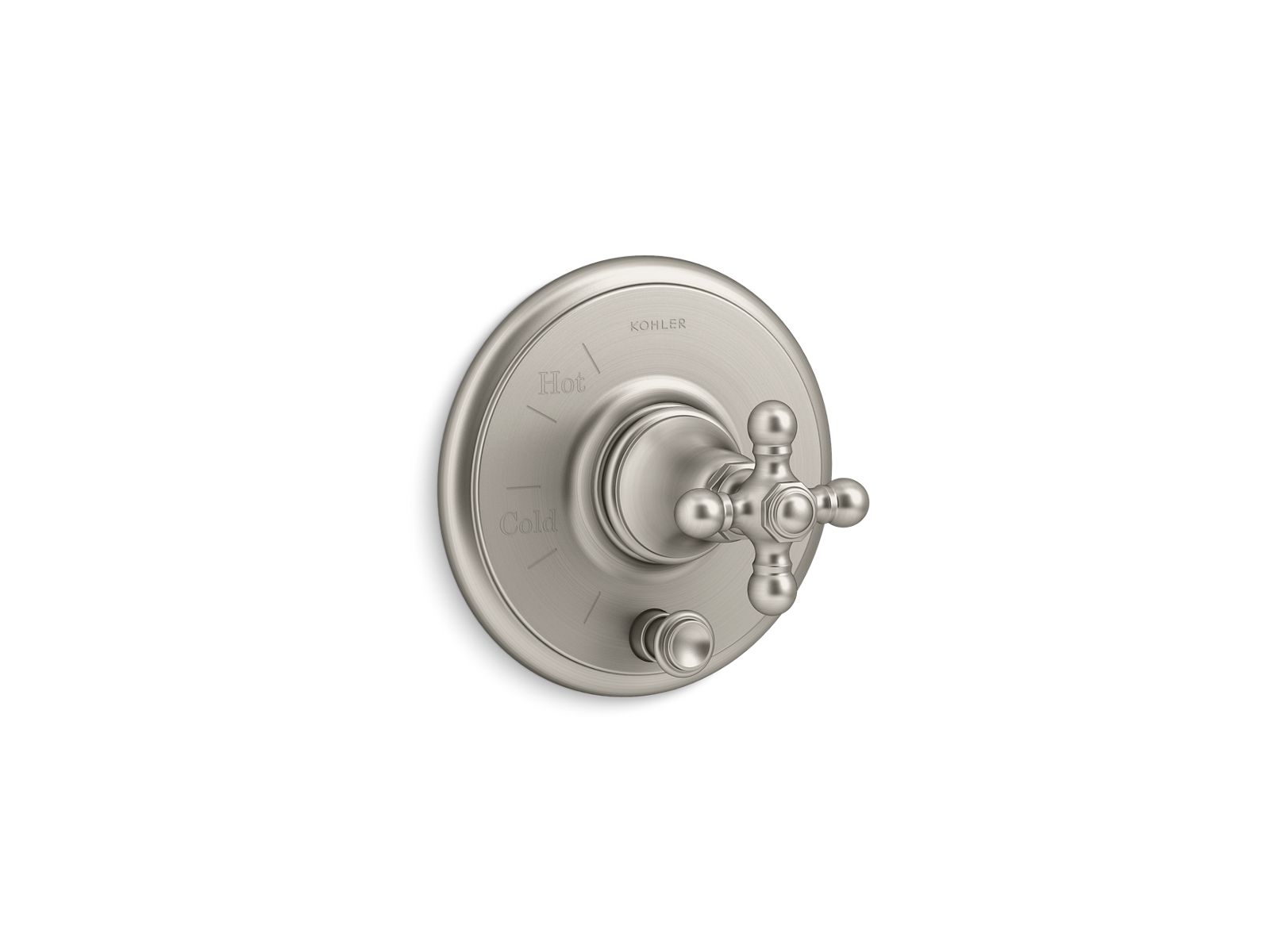 Artifacts Rite-Temp valve trim with push-button diverter and cross handle