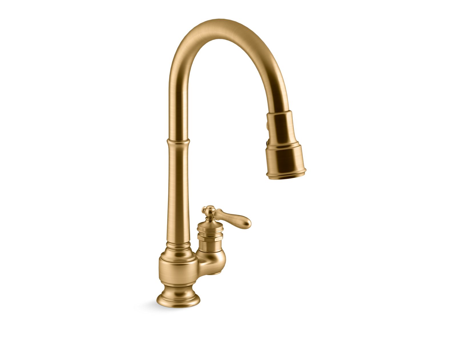 Artifacts Pull-down kitchen sink faucet with three-function sprayhead