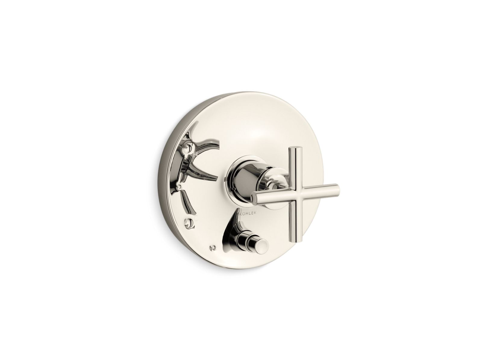 Purist Rite-Temp valve trim with push-button diverter and cross handle