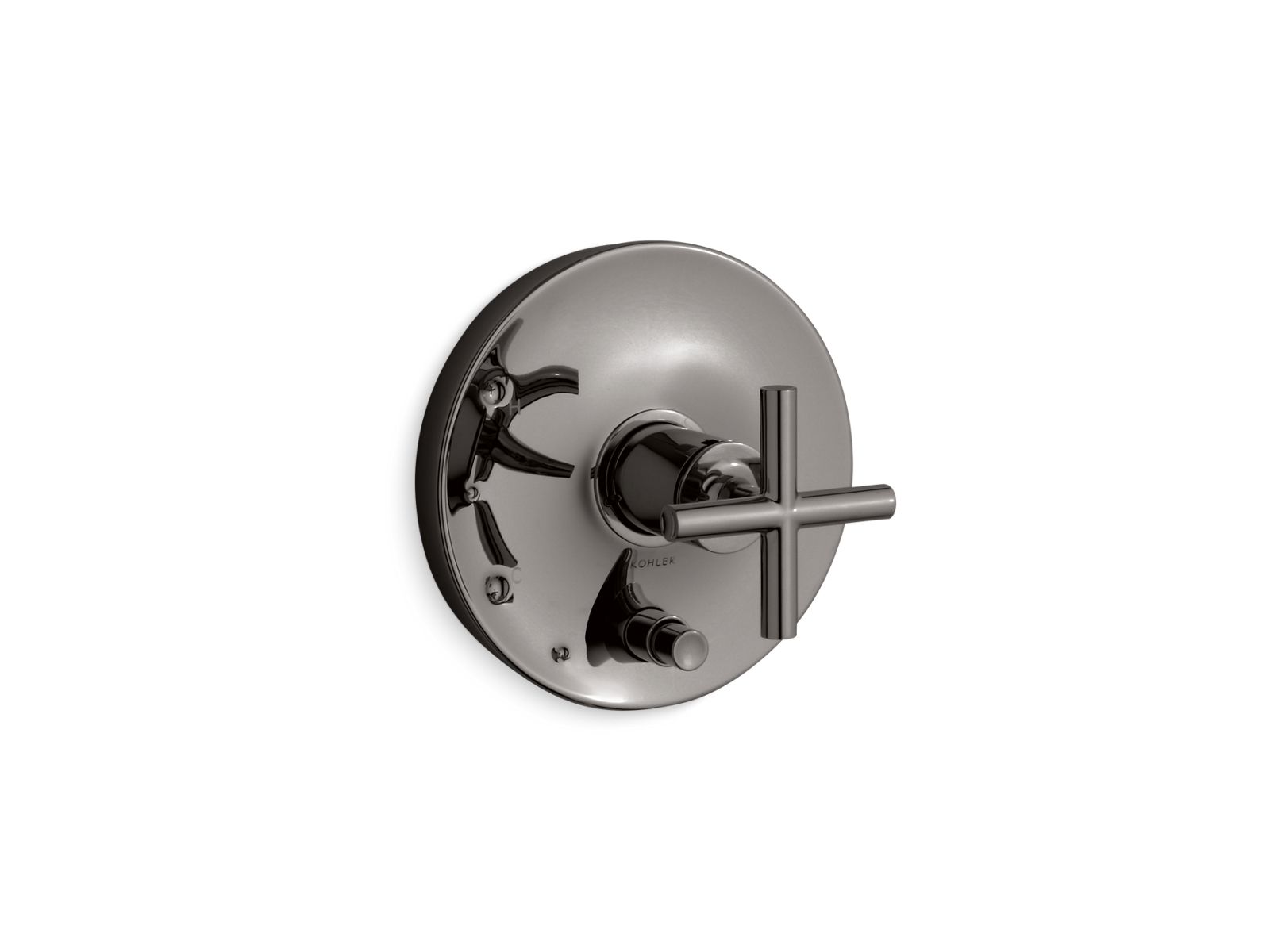 Purist Rite-Temp valve trim with push-button diverter and cross handle