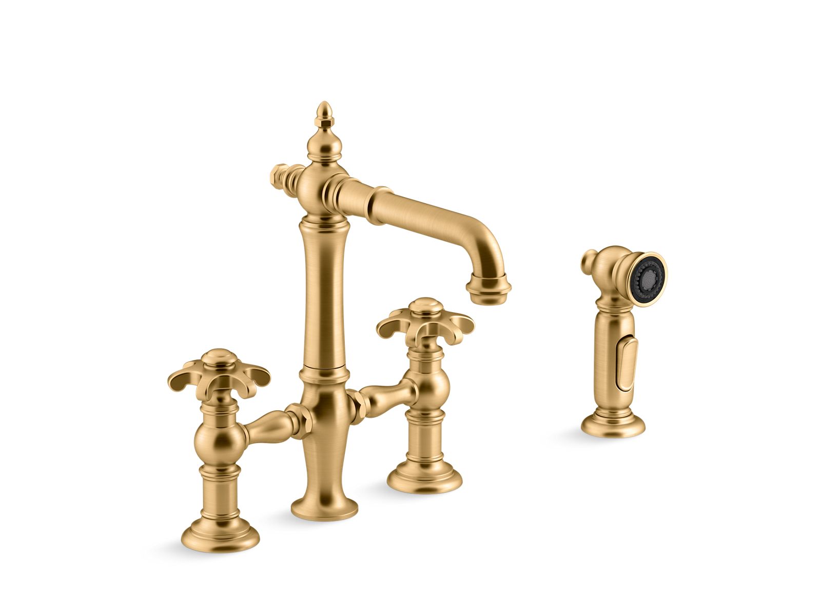 Artifacts® deck-mount bridge bar sink faucet with prong handles