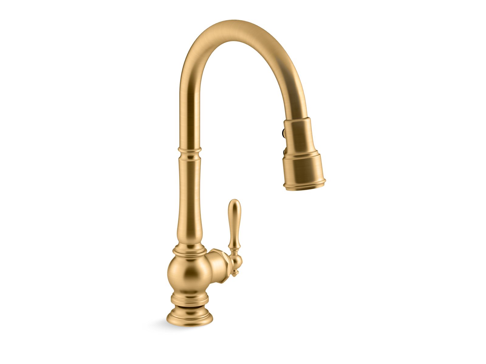Artifacts Pull-down kitchen sink faucet with three-function sprayhead