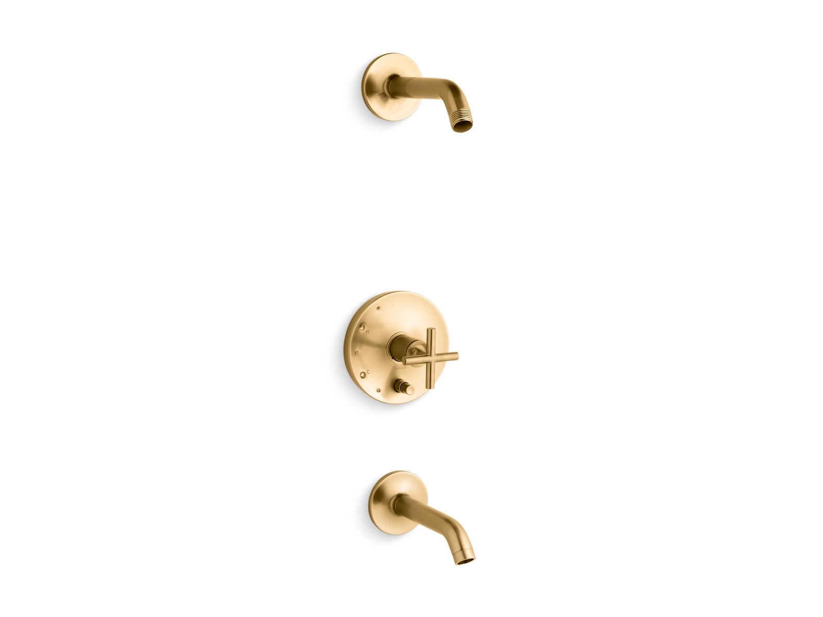 Purist Rite-Temp bath and shower trim kit with push-button diverter and cross handle, without showerhead