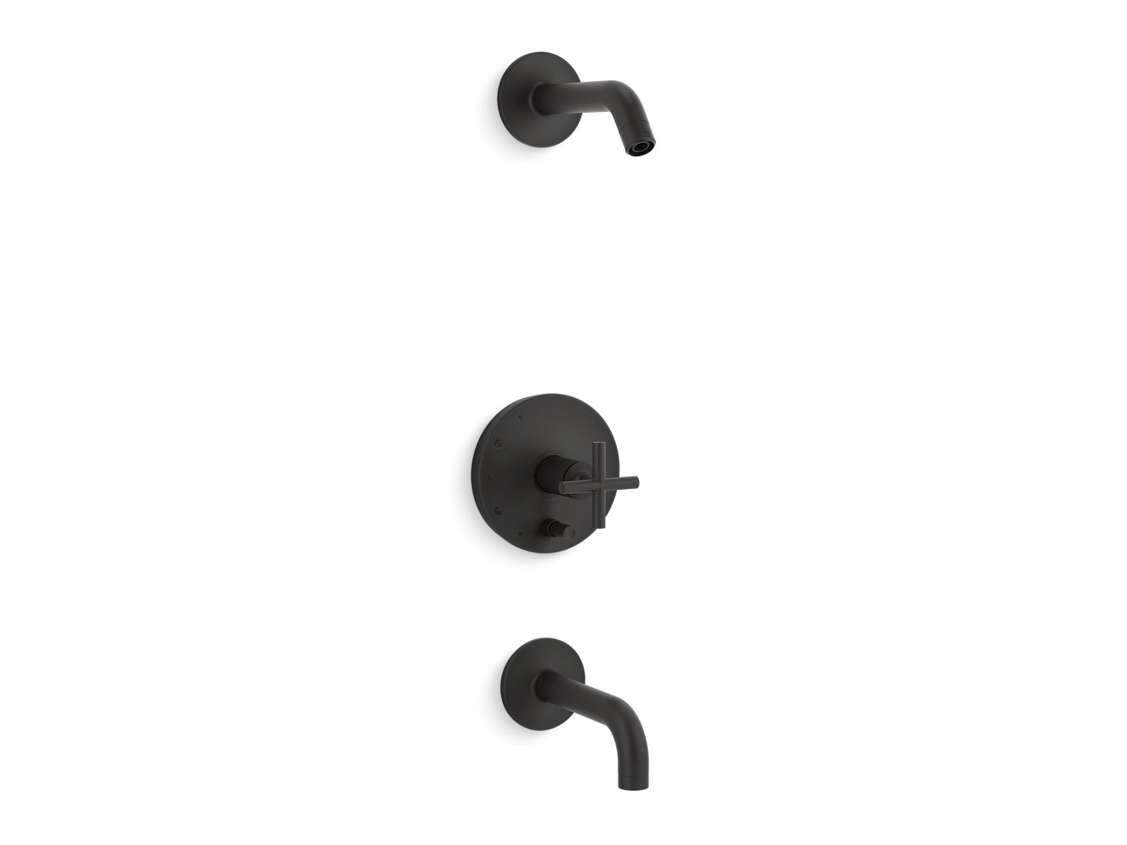Purist Rite-Temp bath and shower trim kit with push-button diverter and cross handle, without showerhead