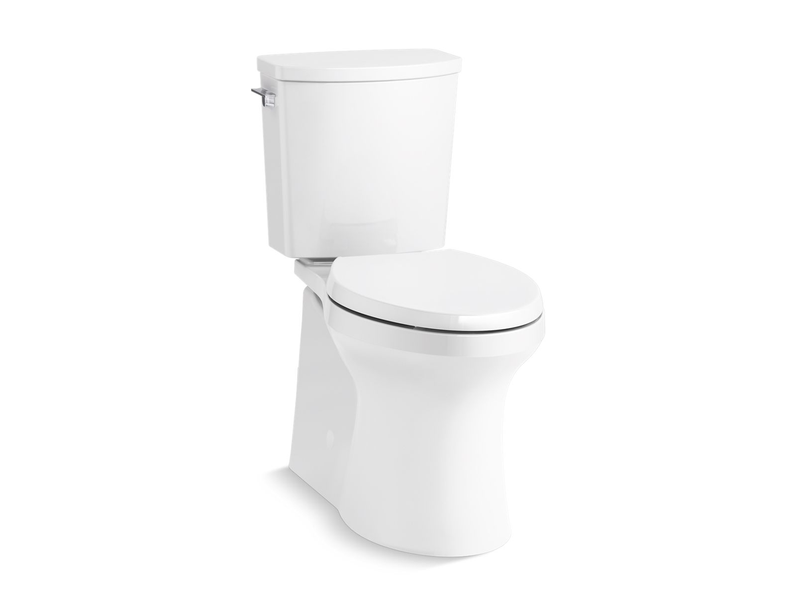 Kohler Co., Toilet, The Irvine two-piece chair height toilet delivers powerful swirl-style flushing in a contemporary skirted