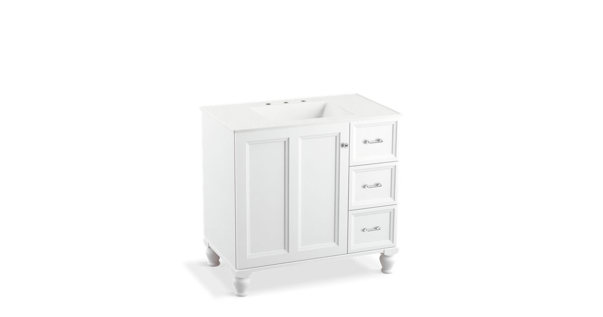 K 99520 Lgr Damask 36 Inch Vanity With Legs 1 Door 3 Drawers