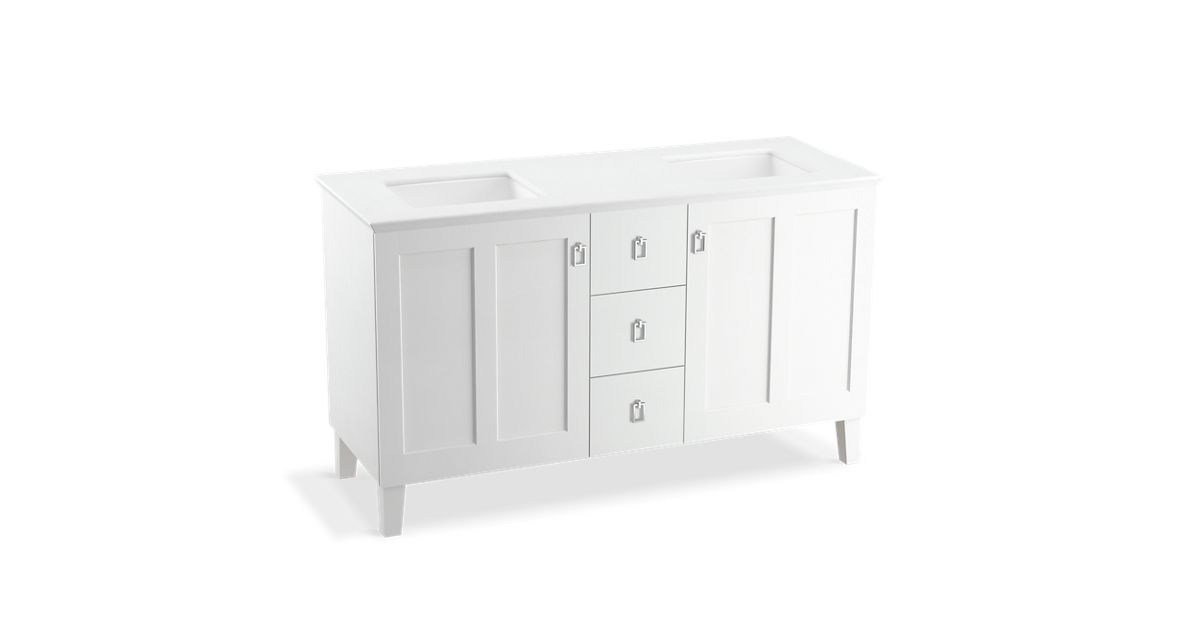 K 99537 Lg Poplin 60 Inch Vanity With Legs 2 Doors 3 Drawers Kohler