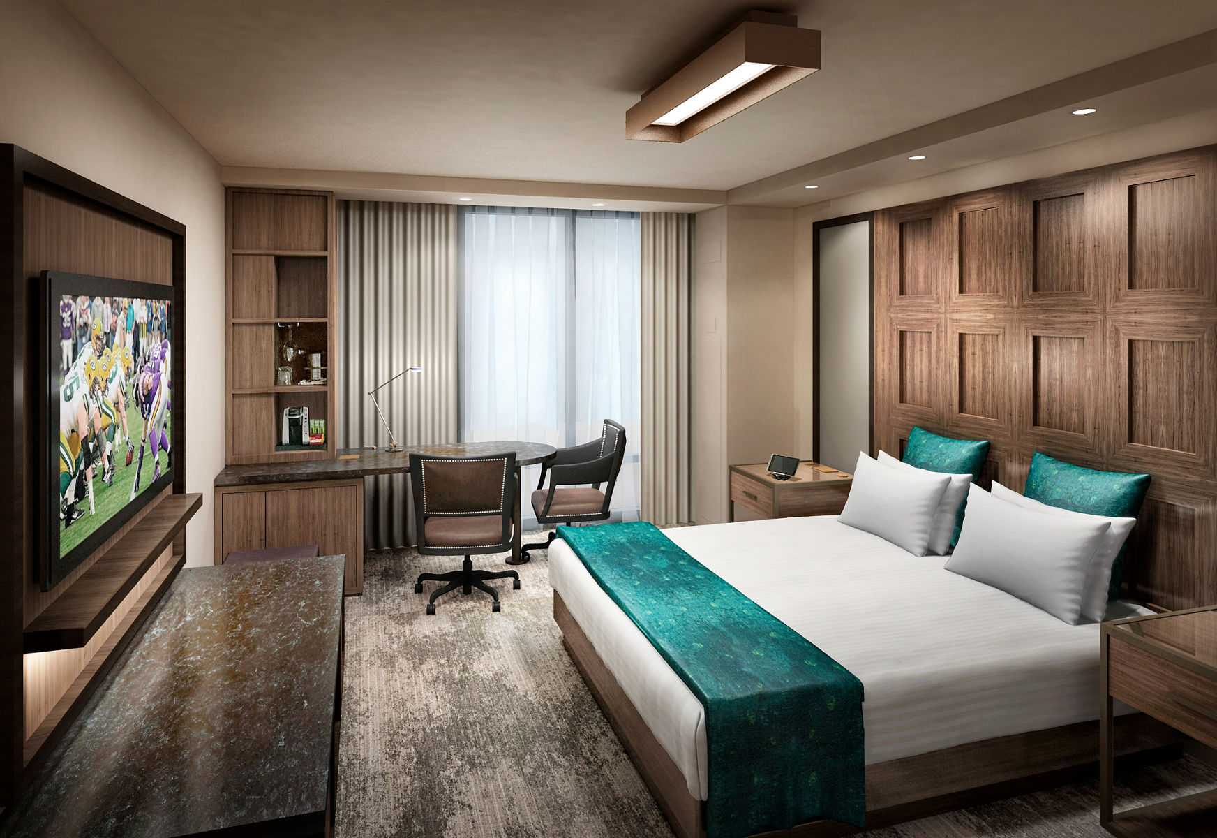 Photo of one of the guest rooms at Lodge Kohler in daylight.