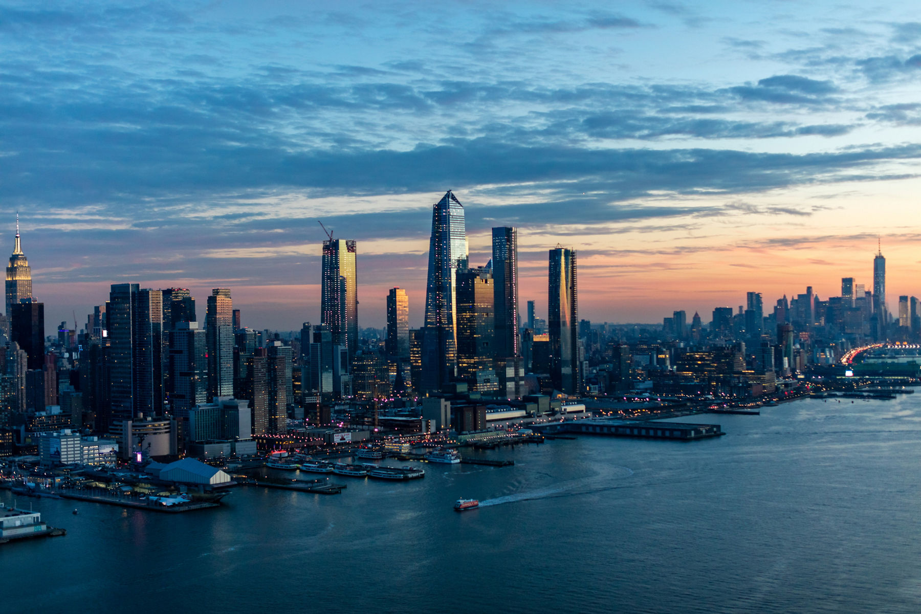 New York City skyline at dusk