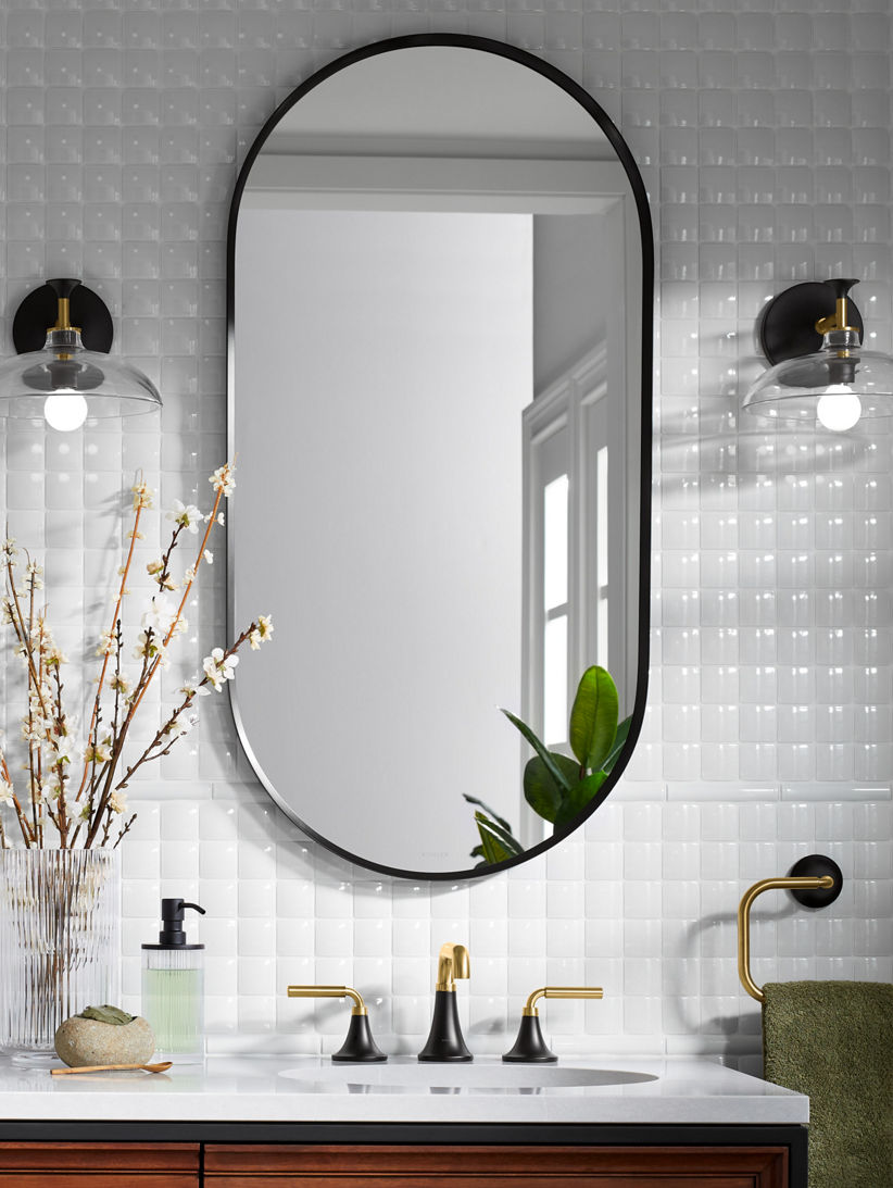 TEHOME Ceiling Mount Mirrors for bathrooms Suspend Black Metal Framed