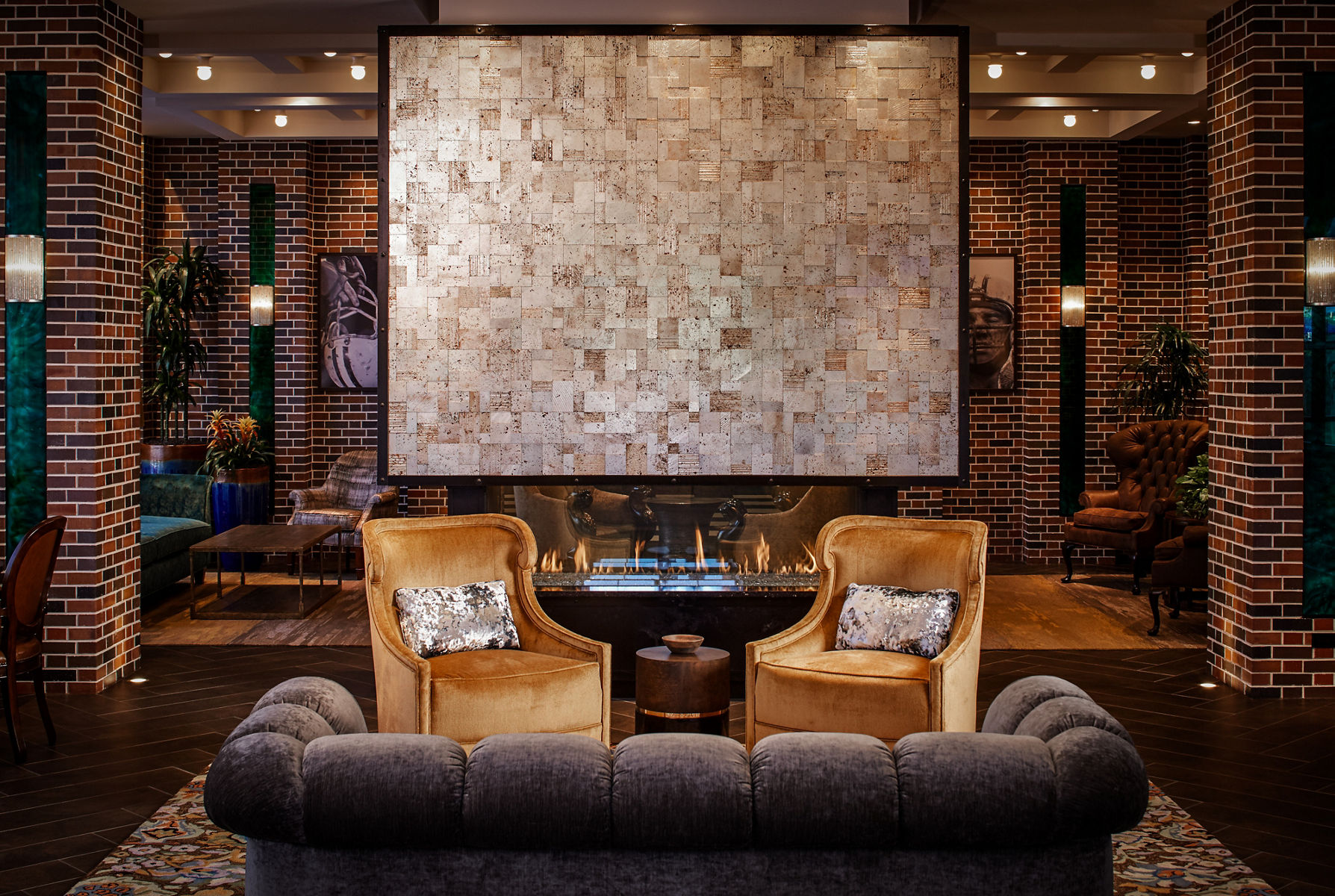 Image of cozy and stylish lobby sitting area.