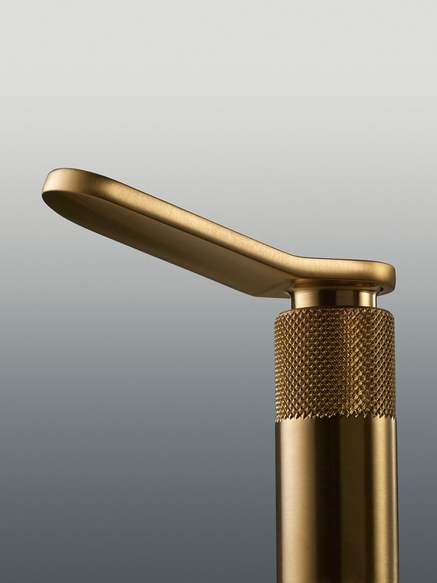 Close-up of Aileron faucet handle with polished finish